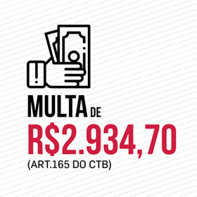 Imagem ilustrada de uma mão segurando dinheiro. Com o texto: Multa aplicada de R$2.934,70 (Art. 165-A do CTB)